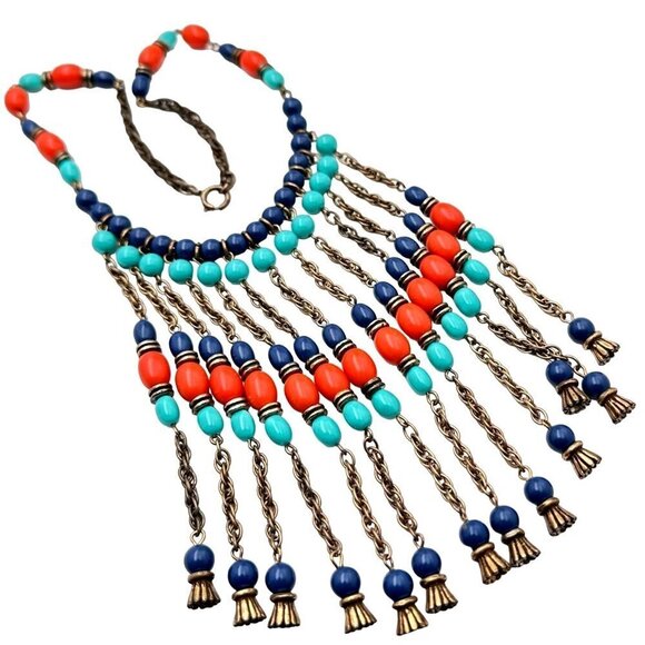 Early Vintage Unsigned Miriam Haskell Egyptian Revival Bib Statement Necklace - Picture 1 of 5